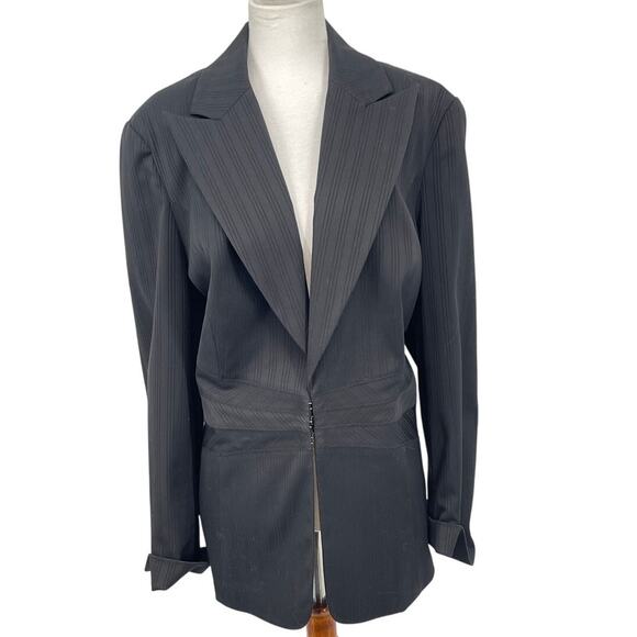 Lane Bryant Pin Stripe Black French Cuff Hook Closure Blazer‎ Size 18 Work Wear - Picture 1 of 6